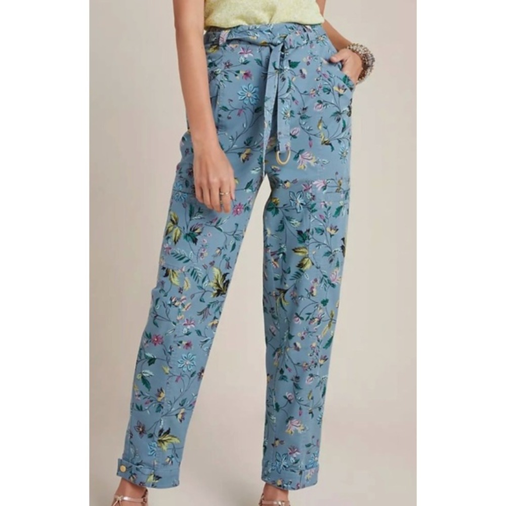 Anthropologie Victoria Floral Belted Cargo Pants Ankle Length Womens 2